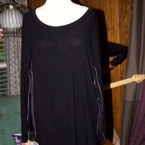Trunk Ltd Black Knit Top Long Sleeve White Stitching Open Back